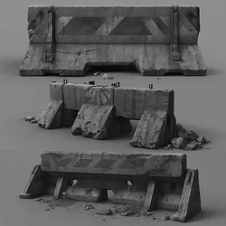 damaged-concrete-barrier-pack-3d-printable-industrial-road-props