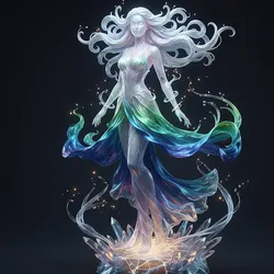 Espírito Elemental Feminino com Energia Mística e Base Cristalina – Estátua Fantasia, Entidade Etérea, Arte Épica para Impressão 3D