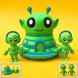 Flexi Alien And House Storage Box: Articulated UFO Space Fidget
