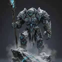 Ice Rune Golem – Frozen Guardian Fantasy Statue