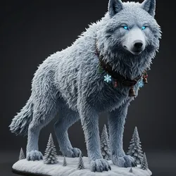 Modelo 3D de Lobo Místico Invernal com Olhos Brilhantes – Estátua Fantasia, Animal Selvagem, Decoração Épica para Impressão 3D