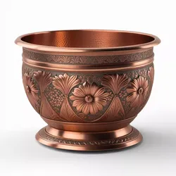 Ornate Copper Floral Planter Bowl 3D model