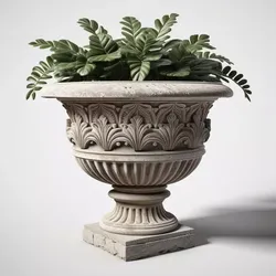Ornate Stone Planter with Plant 3D model