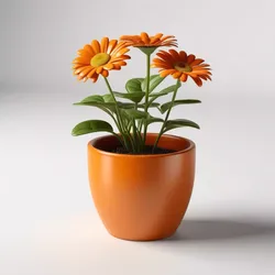 Potted Orange Daisy Flowers Plant 3D model