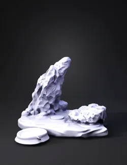 rocky diorama with mossy peak on green resin water and gray rock