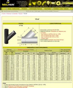 Tê 45 graus - PARAMETRICO - norma ANSI B16.9 solda sch 40