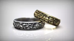 Baroque Floral Wedding Band Scrollwork Ornamental Ring 3D print model