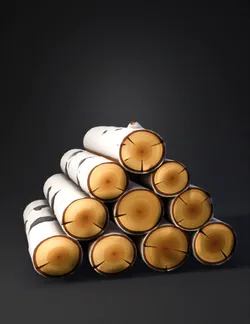 stacked wood logs with birch bark natural wood texture and cut ends