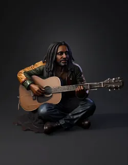 acoustic guitarist seated cross legged with dreadlocks wooden acousti