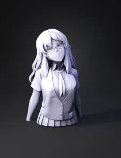 anime girl character with brown hair in a school uniform white shirt
