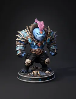 blue shark humanoid warrior with ornate armor glowing blue gems skul