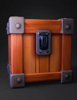 Create a stylized 3D Common Box loot crate for an RNG game Simple a