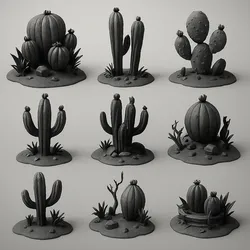 stylized-cactus-pack-3d-printable-terrain-for-tabletop-games