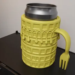 Waffle Can Holder Mug – Fun 3D Printable Drink Sleeve with Fork Handle (STL)