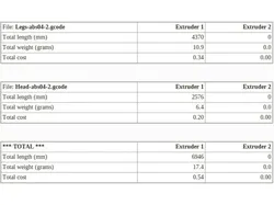 Filament usage and cost estimate