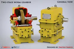 Two-stage worm gearbox