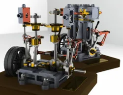 Vertical Twin Steam Engine with Reverse Gear