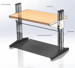 Workbench with counter weight and quick release+locking mechanism