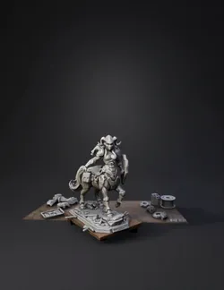 armor clad centaur knight mounted on armored horse with intricate plat
