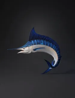 blue marlin with metallic blue stripes long bill and high detail fin
