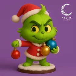 Chibi Grinch Stealing Christmas Ornaments | Cute Cartoon 3D Model | Holiday Figurine