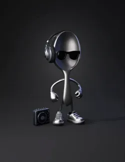 Create a stylish premium 3D character based on a teaspoon The spoon s