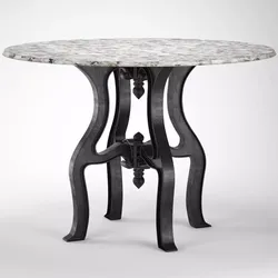 French Industrial White Marble Top Round Dining Table 48 3D model
