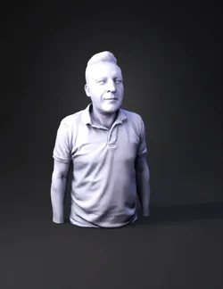 human head model with short hair and skin tones presented against tra