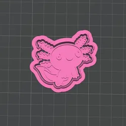 Kawaii Axolotl Cookie Cutter & Stamp – Cute Salamander Baking Mold STL (2 Inch)