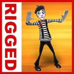 Mime cartoon rigged  Low-poly 3D model