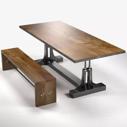 Post Industrial table and bench 3D model