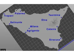 Sicily map with Mount Etna