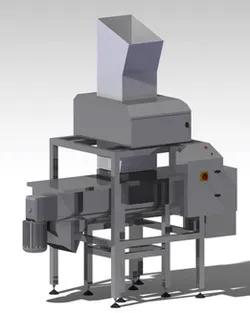 GRAVITY FEED METAL DETECTOR WITH SCREW CONVEYOR TYPE REJECT MECHANISM