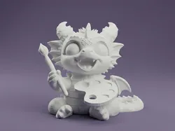Artist Baby Dragon Figurine – Cute Painter Dragon - Free 3D Print Model
