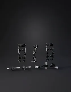 exoskeleton leg with adjustable straps and joint modules in black and