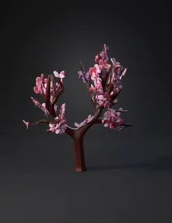 stylized blossom tree with pink petals on brown trunk