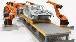 Automated Car Body Assembly Line with Robotic Arms 3D model