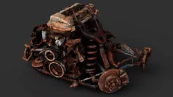 car wreckage engine rusty debris metal parts PBR photogrammetry Low-poly 3D model