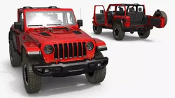 Jeep Wrangler Rock Climbing Vehicle Red Dirty Rigged for Maya 3D model