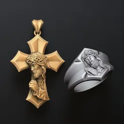 Praying Jesus Cross Ring Pendant Set Pack 3D print model 3D Print Model in Pendants 546098