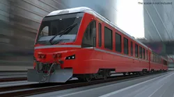 Red Diesel Train with First Class and Second Class Wagons 3D model