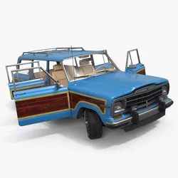 Vintage Family Station Wagon Blue Rigged for Cinema 4D 3D model