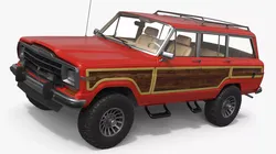 Vintage Utility SUV Wood Panels Red 3D model