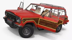 Vintage Utility SUV Wood Panels Red Rigged for Maya 3D model