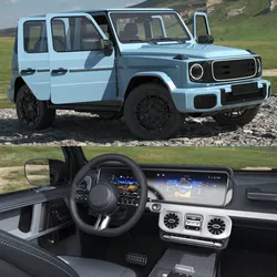 Blue Luxury Electric Off Road SUV Rigged for Cinema 4D 3D model