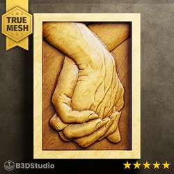 Intertwined Couple Hands - Relief for CNC Laser and 3D Print STL File and 4K Grayscale TIF - High Detail 3D Model