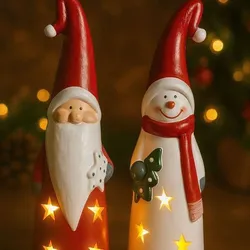 Light-Up Santa and Snowman Christmas Figurines