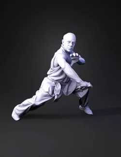 martial artist in white gi performing a dynamic stance with black belt
