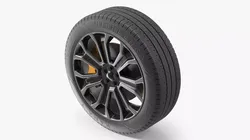 Road Car Wheel with Brake Disc Black 3D model