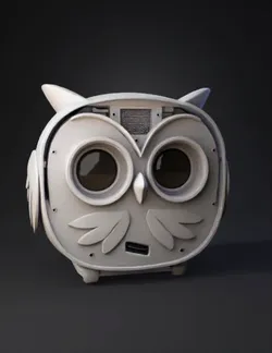 Create a 3D printable bedside robot alarm clock shaped like a cute owl